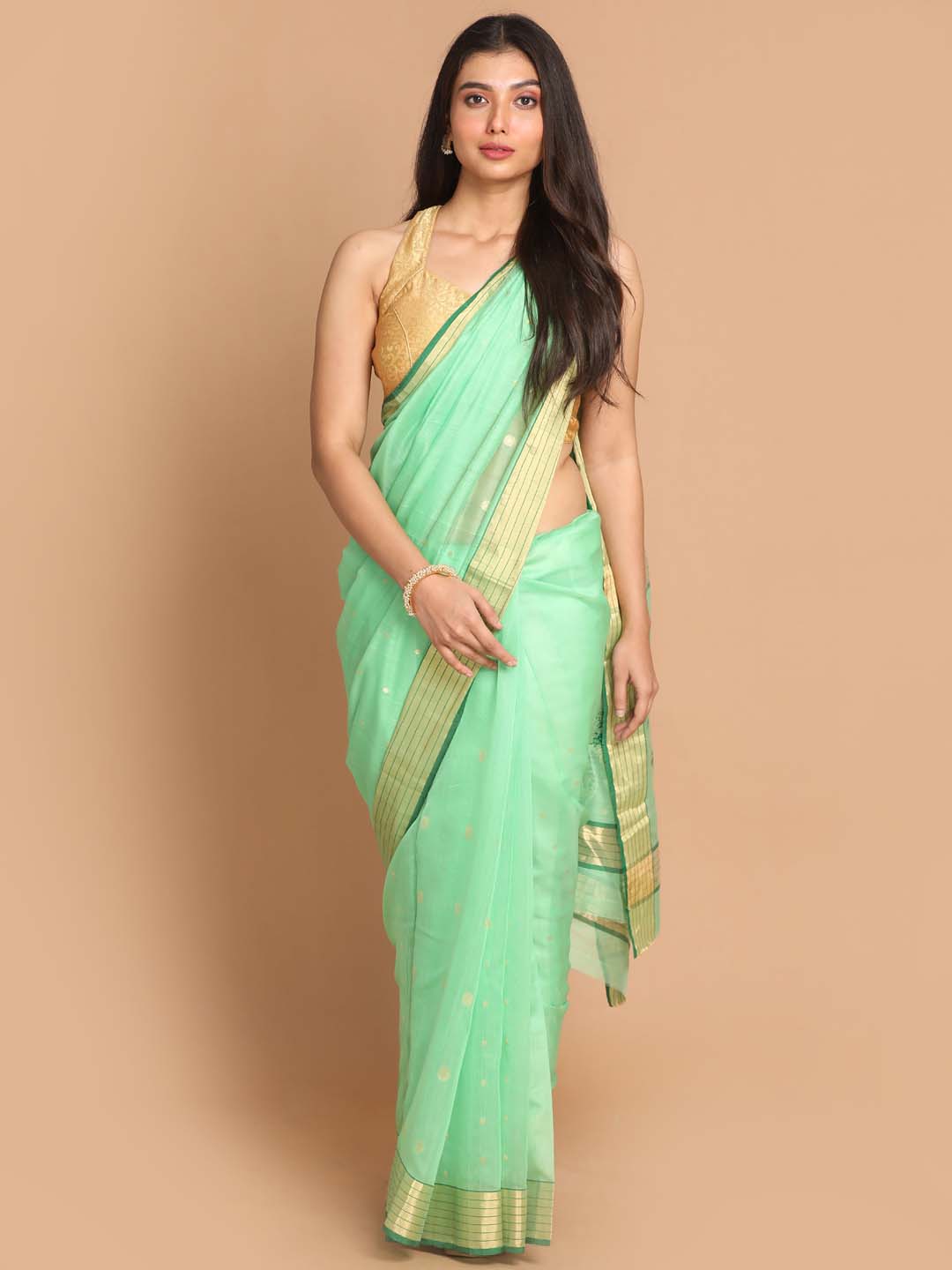 Indethnic Chanderi Handloom Silk Cotton Saree - View 1