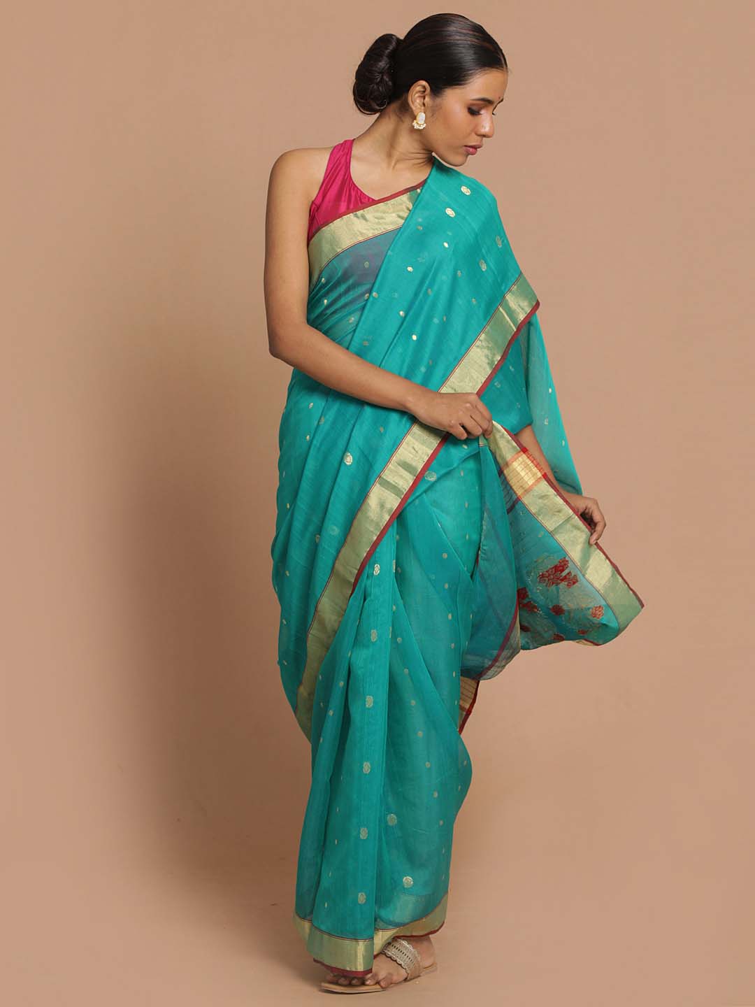 Indethnic Chanderi Handloom Silk Cotton Saree - View 1