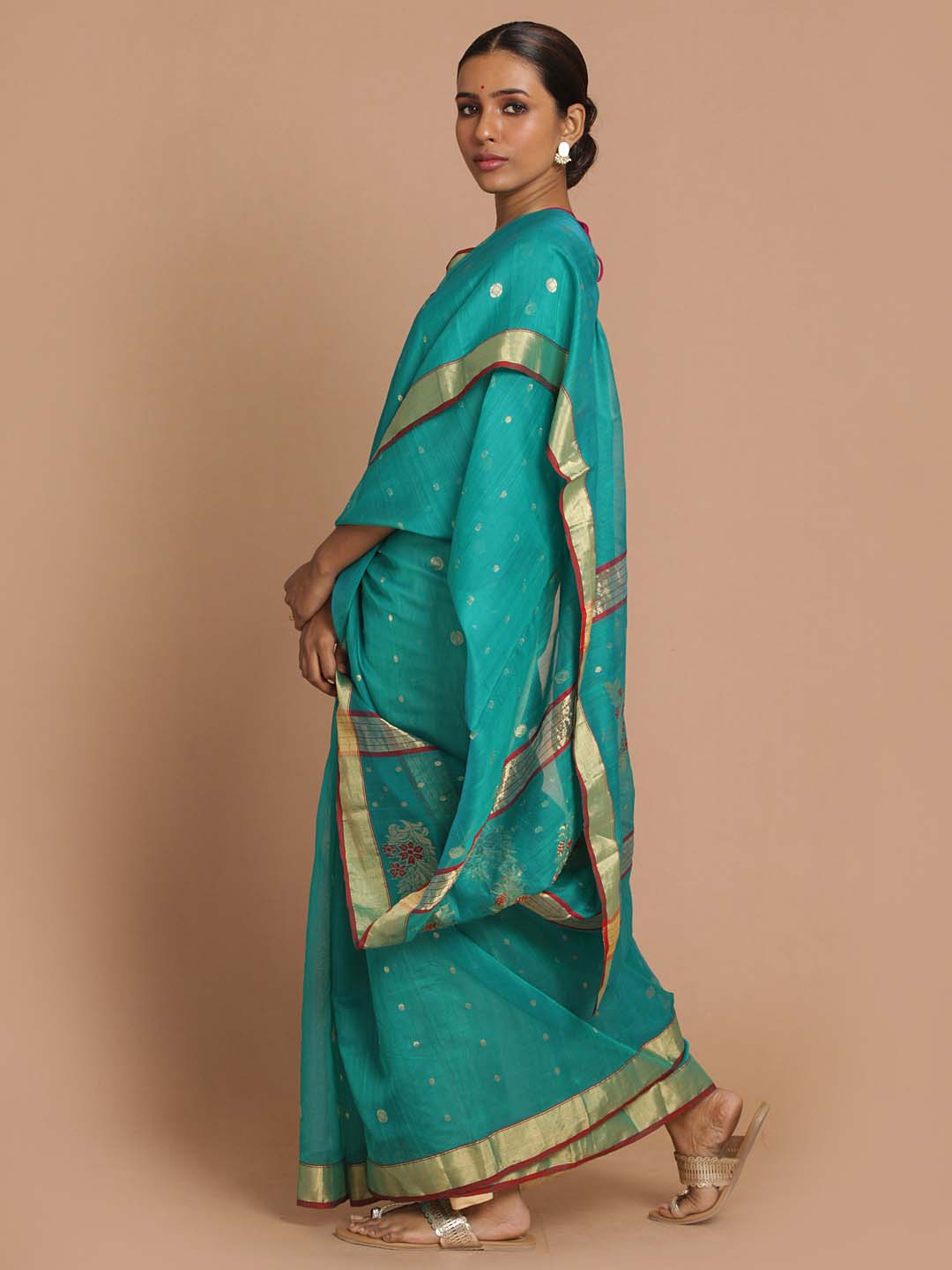 Indethnic Chanderi Handloom Silk Cotton Saree - View 1