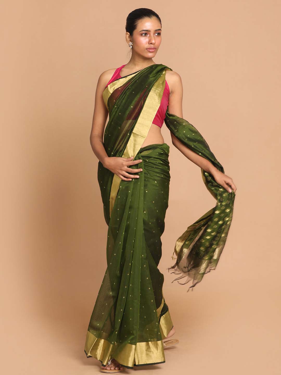 Indethnic Chanderi Handloom Silk Cotton Saree - View 1