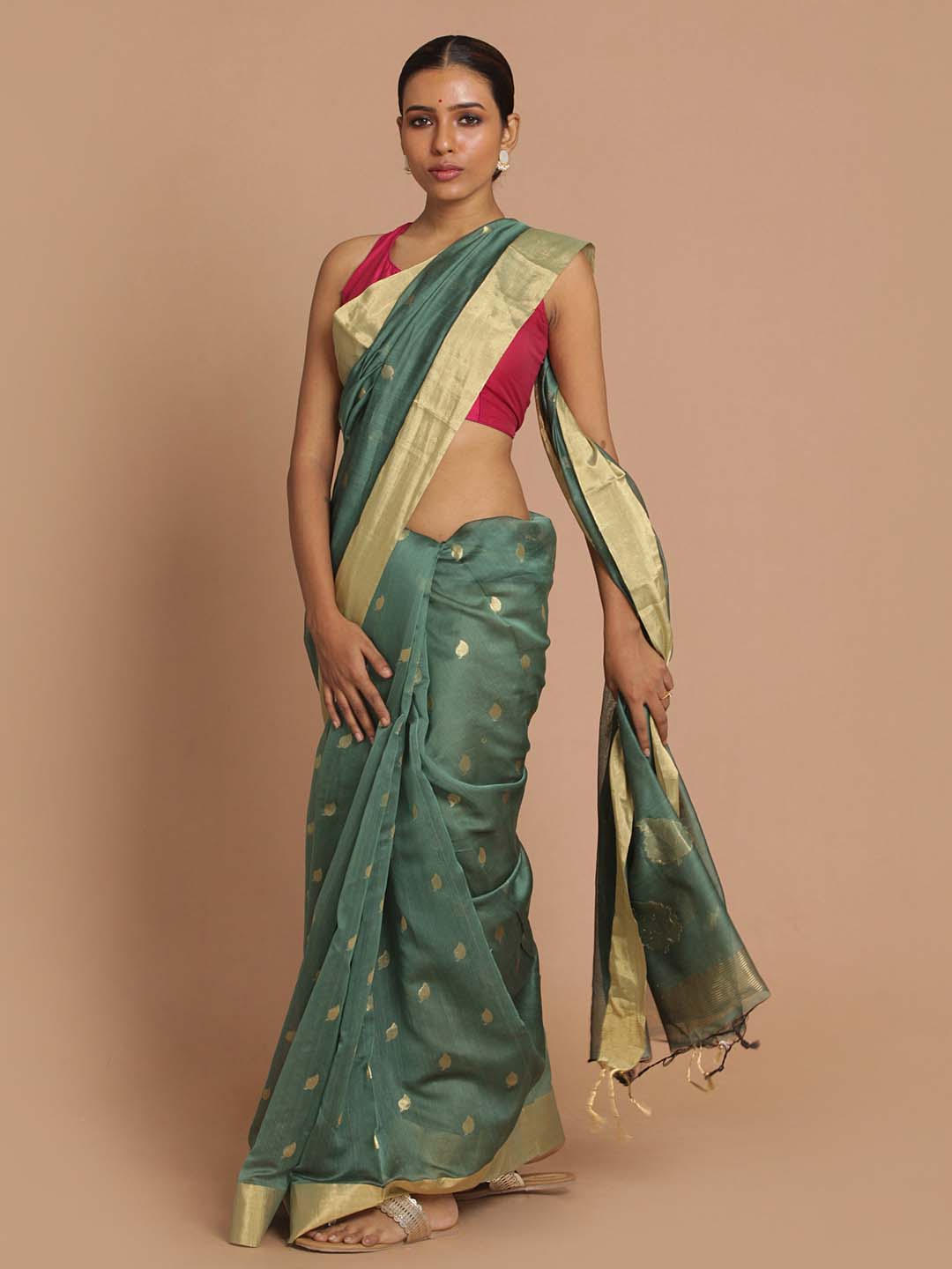 Indethnic Chanderi Handloom Silk Cotton Saree - View 1