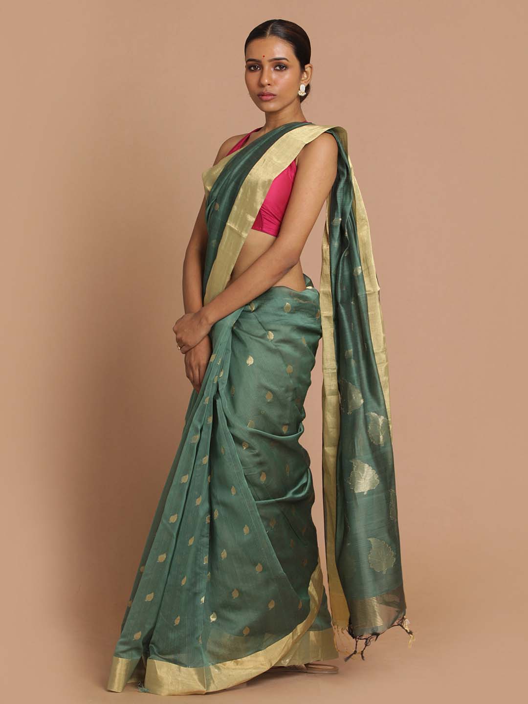 Indethnic Chanderi Handloom Silk Cotton Saree - View 2