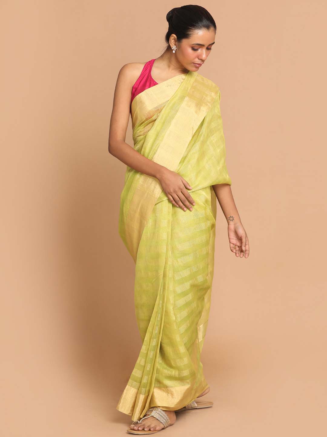 Indethnic Chanderi Handloom Silk Cotton Saree - View 1