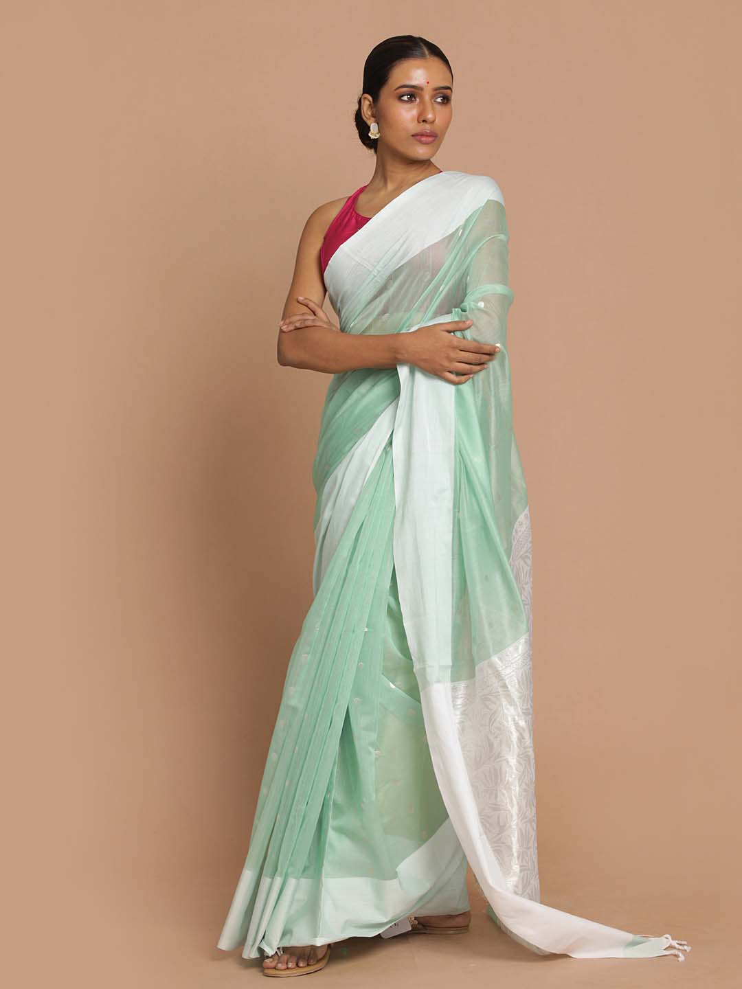 Indethnic Chanderi Handloom Silk Cotton Saree - View 1