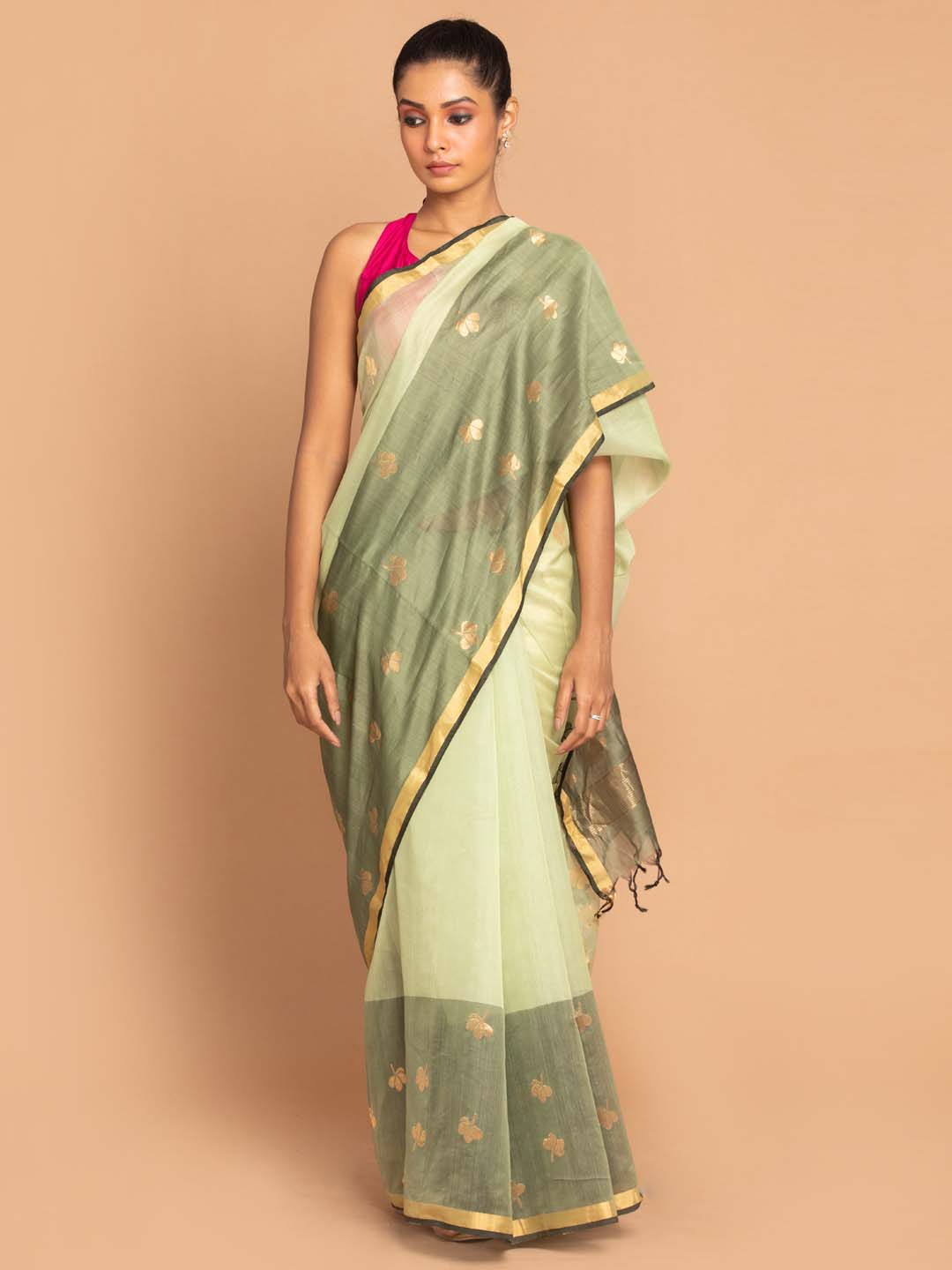 Indethnic Chanderi Handloom Silk Cotton Saree - View 1