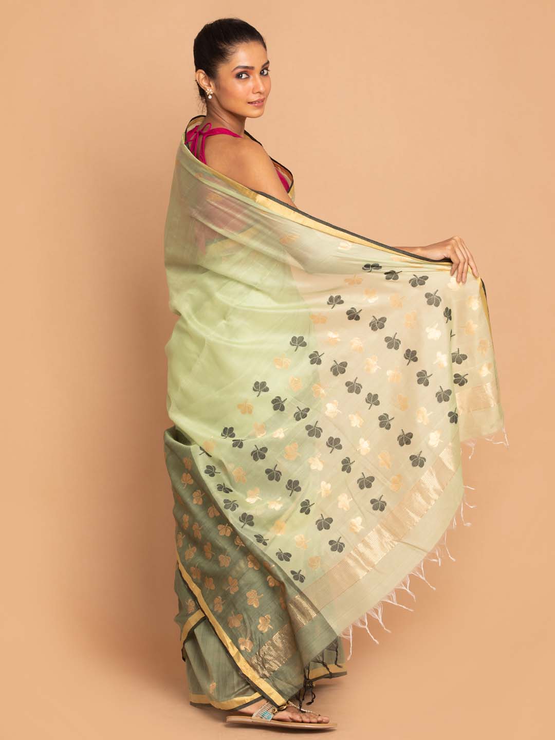 Indethnic Chanderi Handloom Silk Cotton Saree - View 3