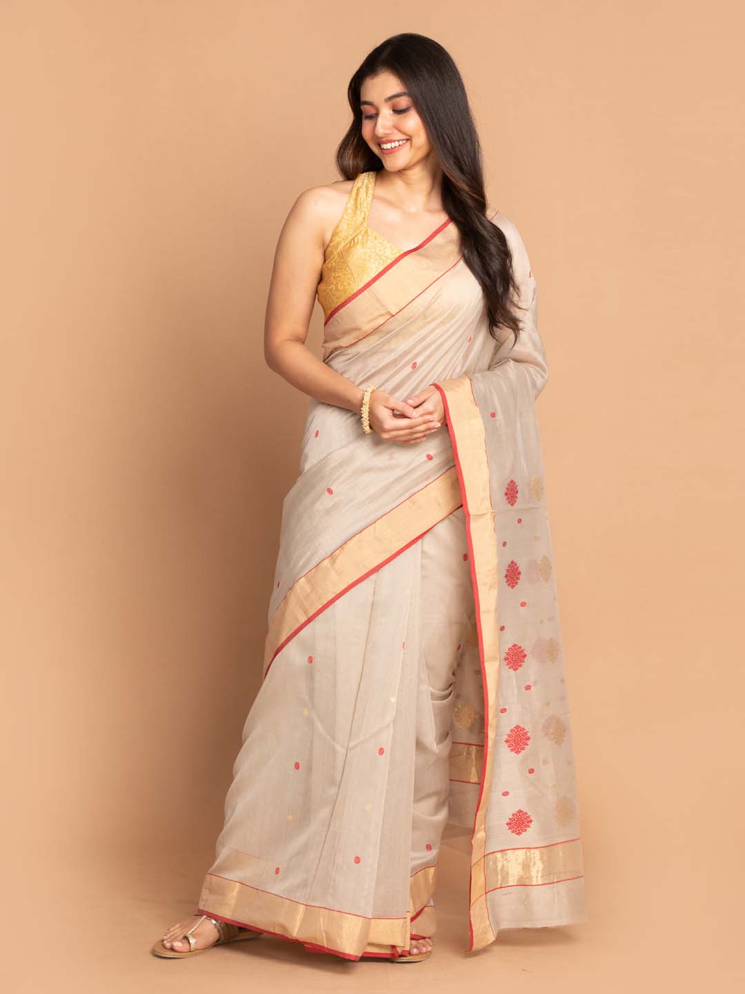 Indethnic Chanderi Handloom Silk Cotton Saree - View 1