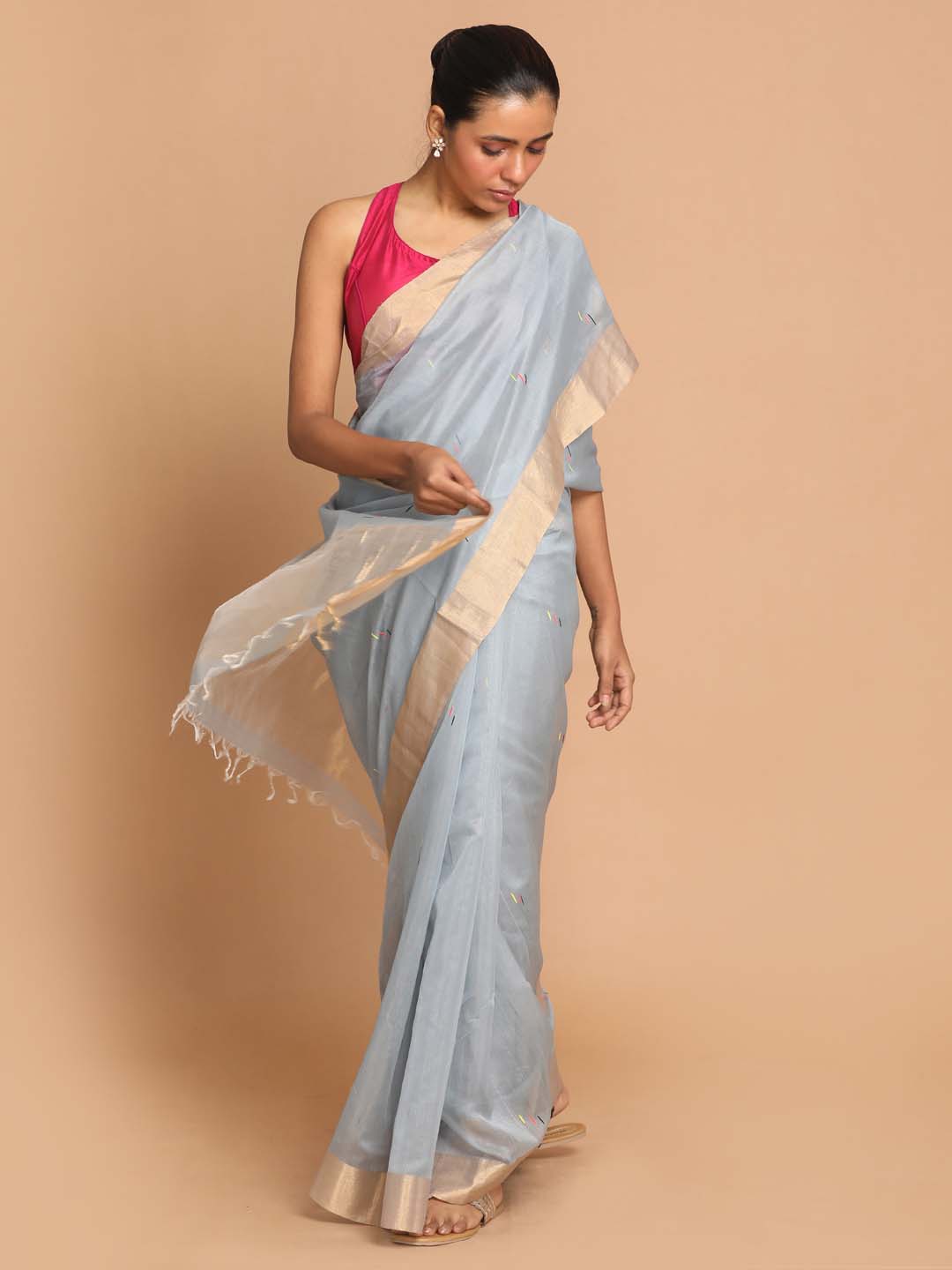 Indethnic Chanderi Handloom Silk Cotton Saree - View 1