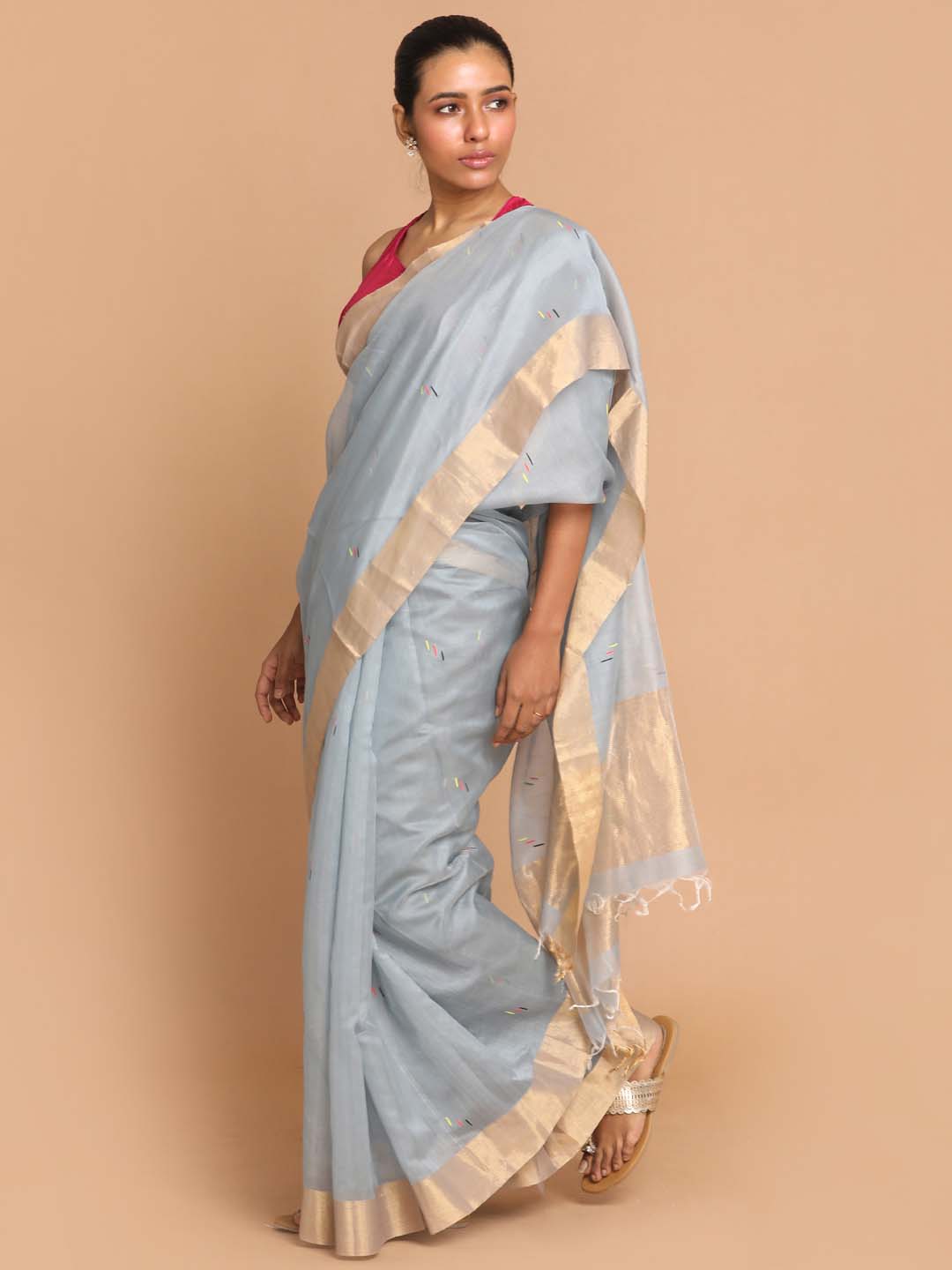 Indethnic Chanderi Handloom Silk Cotton Saree - View 2