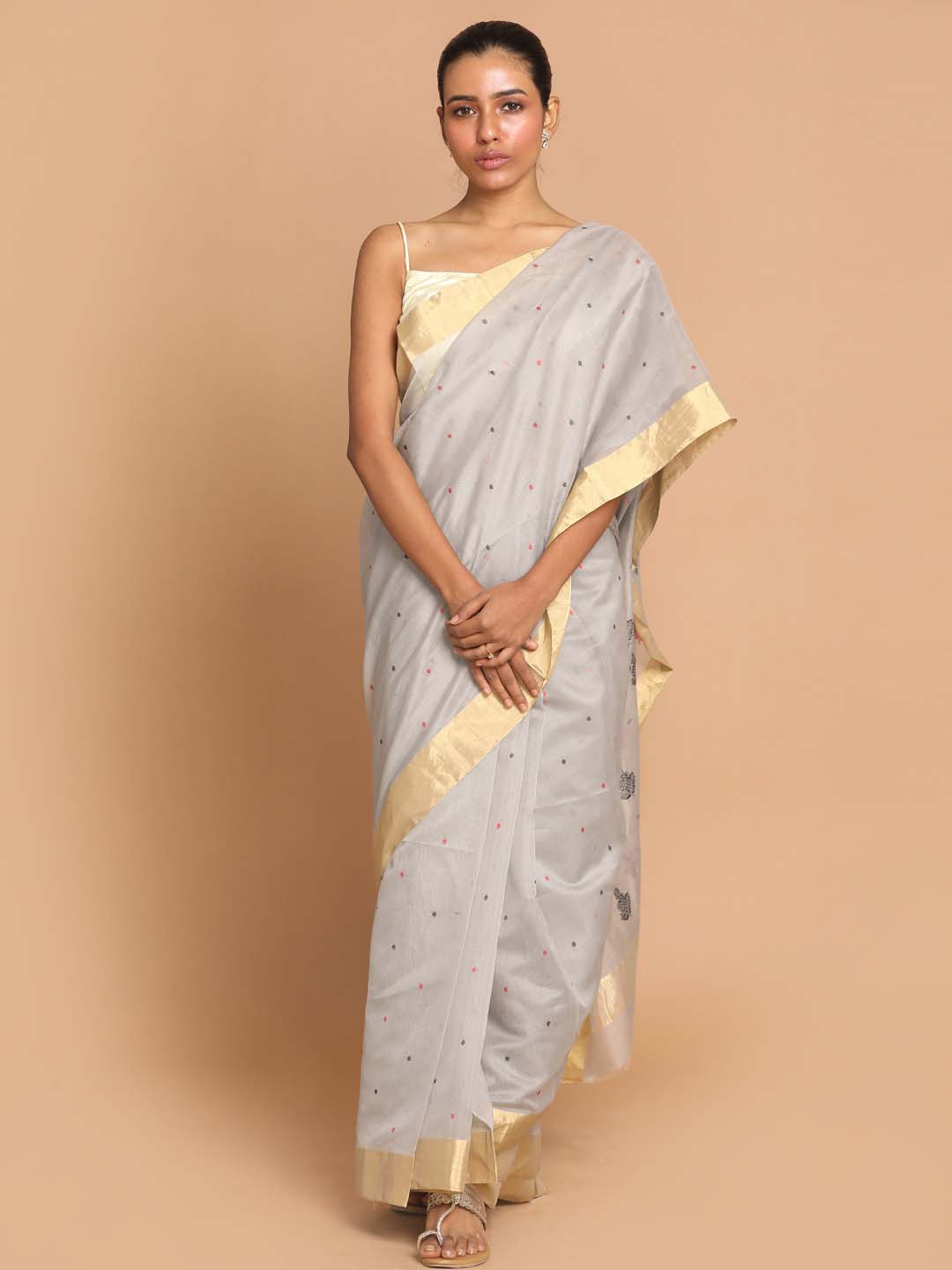 Indethnic Chanderi Handloom Silk Cotton Saree - View 1