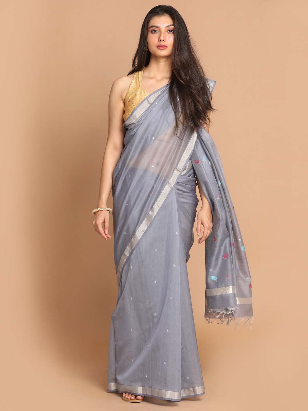 Indethnic Chanderi Handloom Silk Cotton Saree - View 1