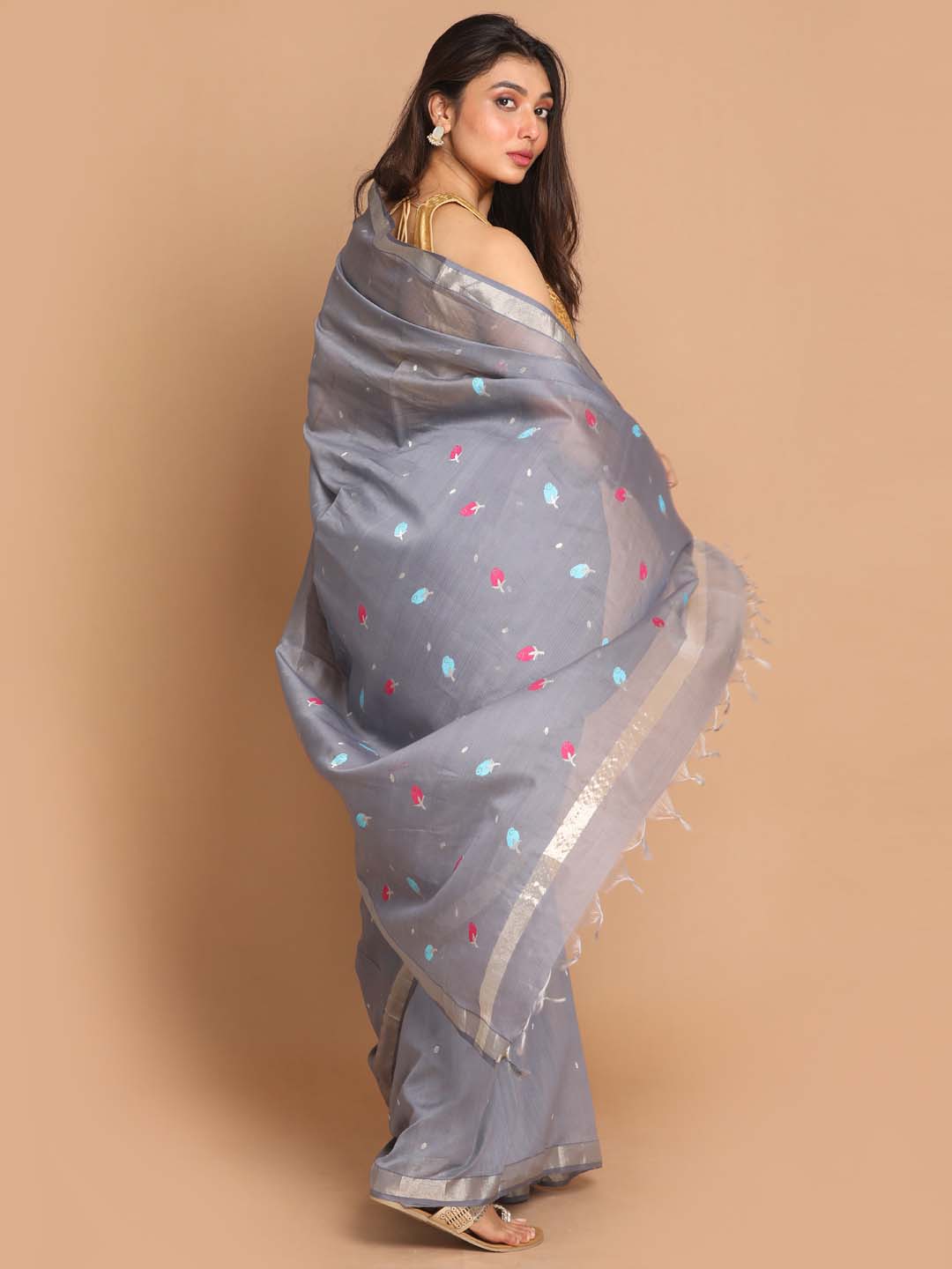 Indethnic Chanderi Handloom Silk Cotton Saree - View 3