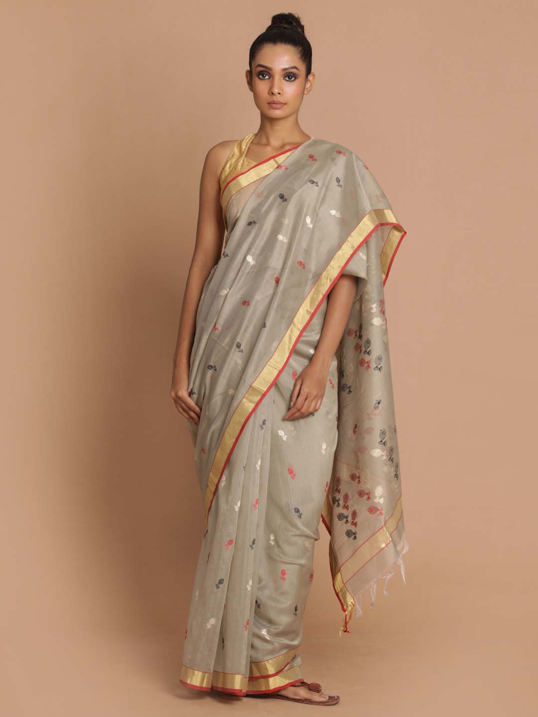 Indethnic Chanderi Handloom Silk Cotton Saree - View 1