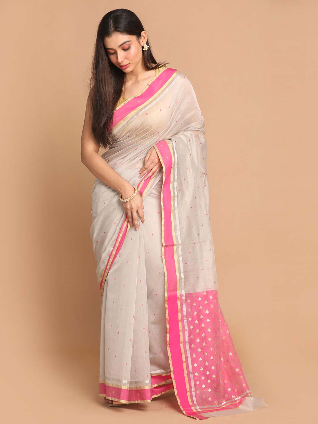 Indethnic Chanderi Handloom Silk Cotton Saree - View 1