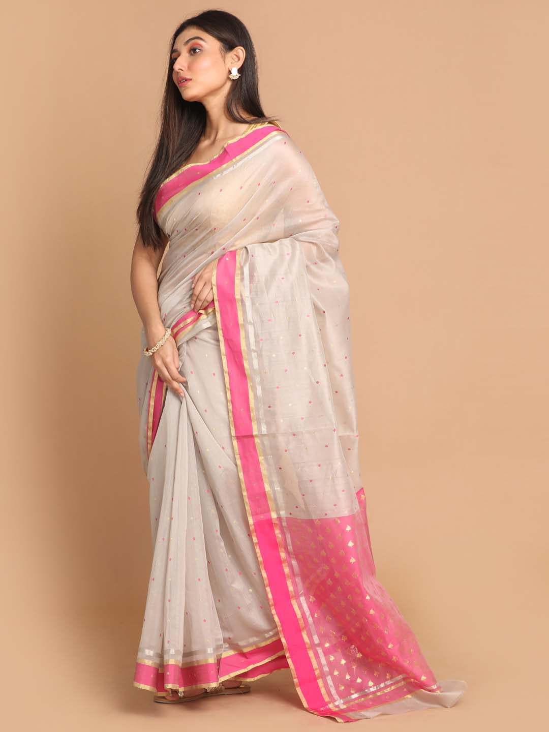 Indethnic Chanderi Handloom Silk Cotton Saree - View 2