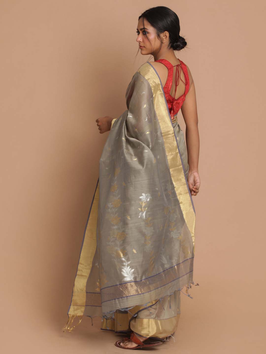 Indethnic Chanderi Handloom Silk Cotton Saree - View 3