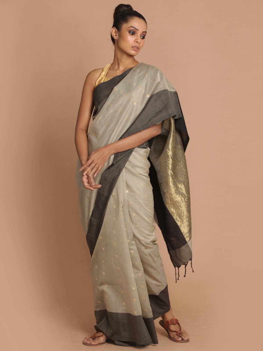 Indethnic Chanderi Handloom Silk Cotton Saree - View 1