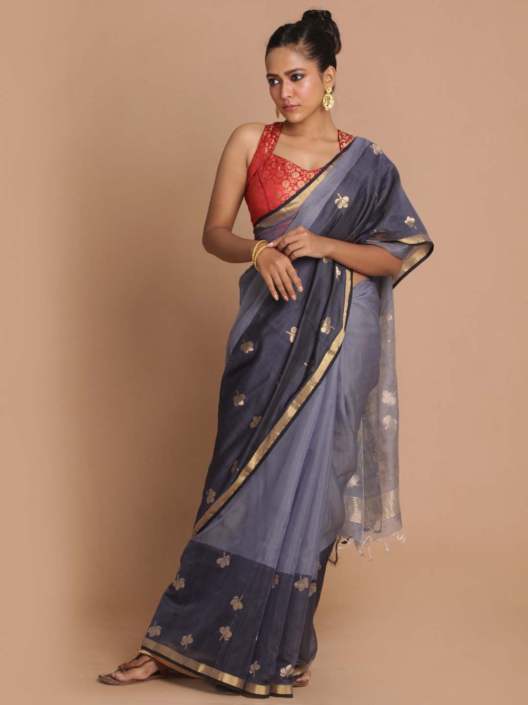 Indethnic Chanderi Handloom Silk Cotton Saree - View 1