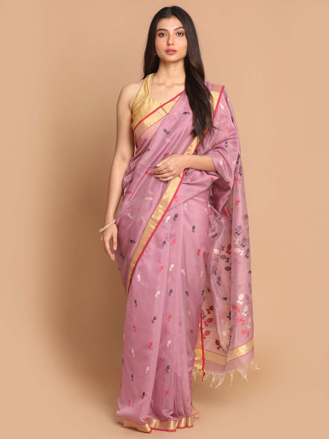 Indethnic Chanderi Handloom Silk Cotton Saree - View 1