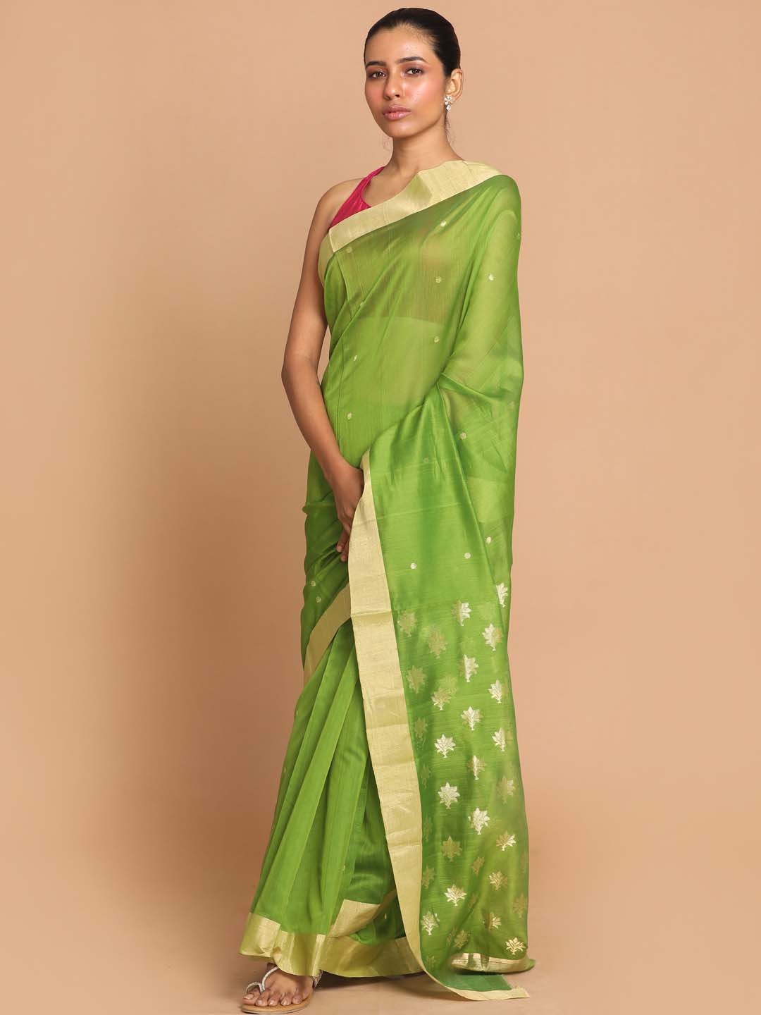 Indethnic Chanderi Handloom Silk Cotton Saree - View 1