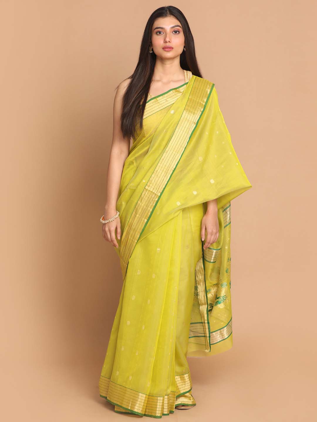 Indethnic Chanderi Handloom Silk Cotton Saree - View 1