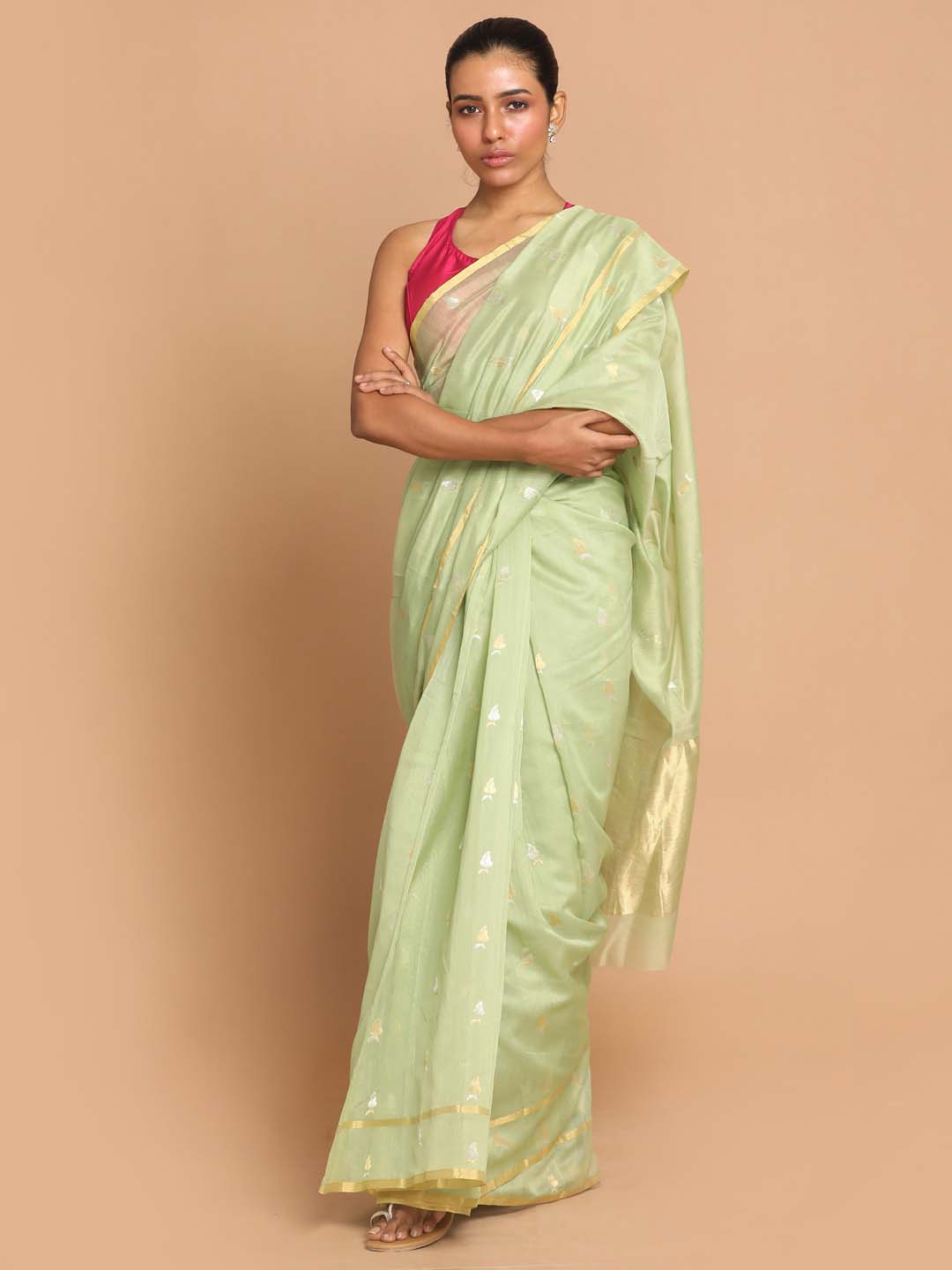 Indethnic Chanderi Handloom Silk Cotton Saree - View 1