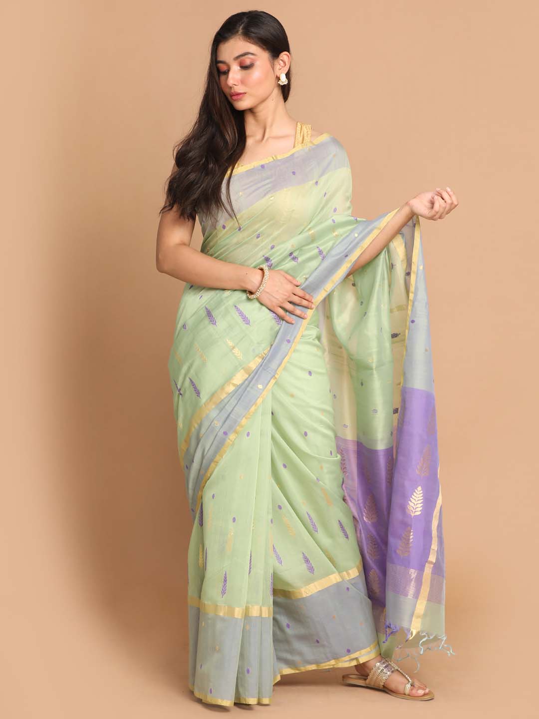 Indethnic Chanderi Handloom Silk Cotton Saree - View 1