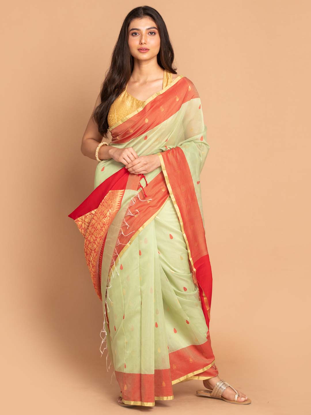 Indethnic Chanderi Handloom Silk Cotton Saree - View 1