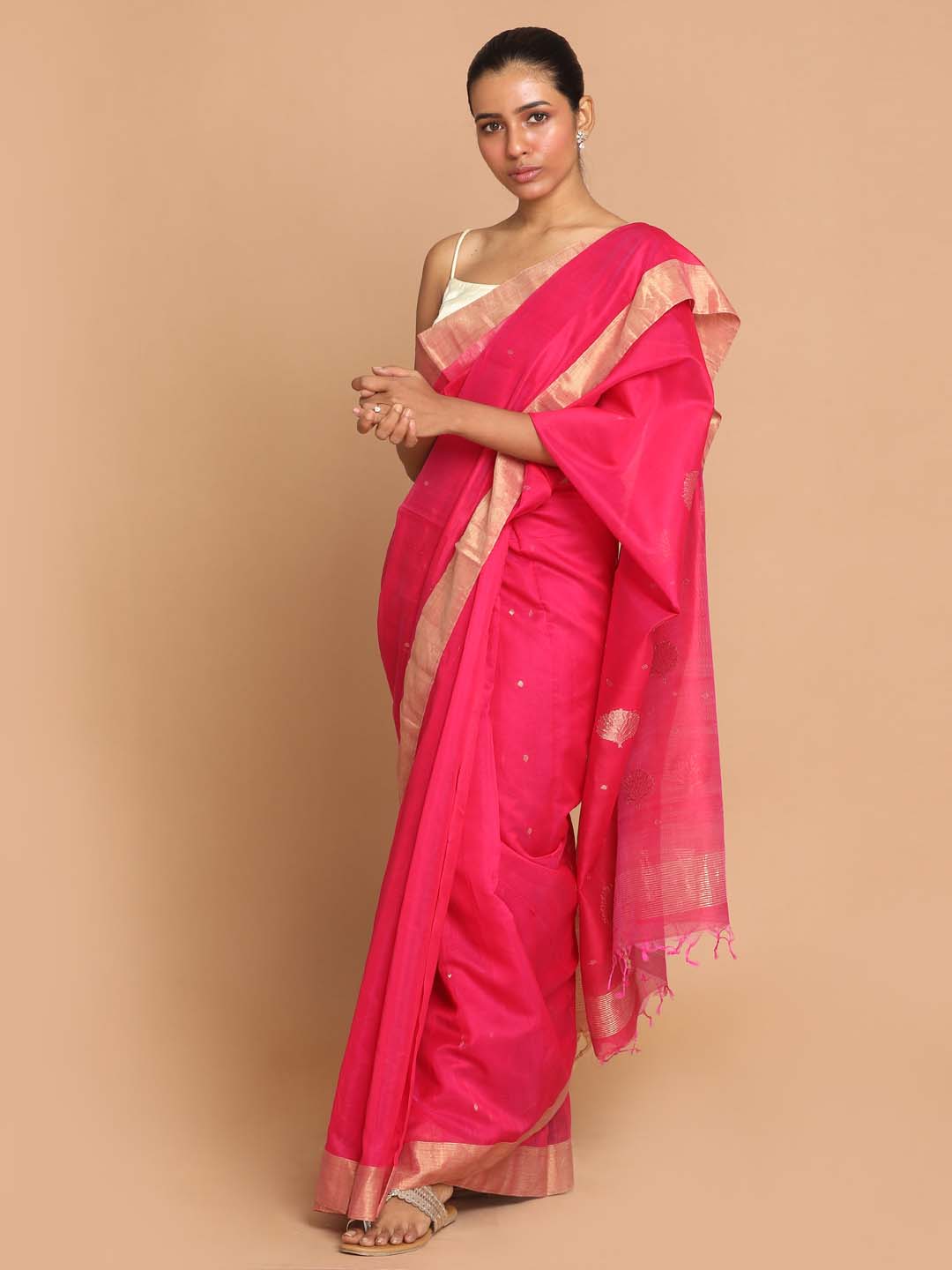 Indethnic Chanderi Handloom Silk Cotton Saree - View 1