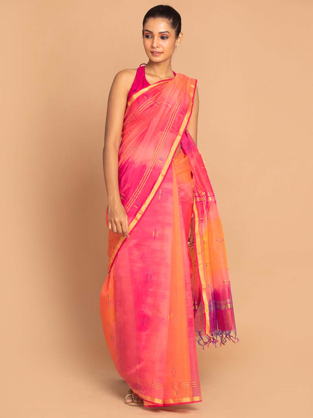 Indethnic Chanderi Handloom Silk Cotton Saree - View 1