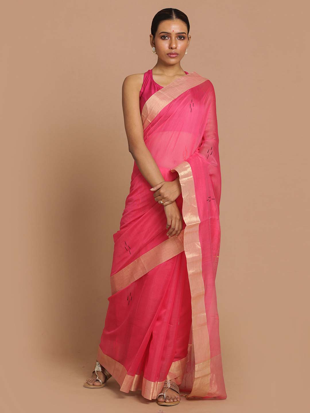 Indethnic Chanderi Handloom Silk Cotton Saree - View 1