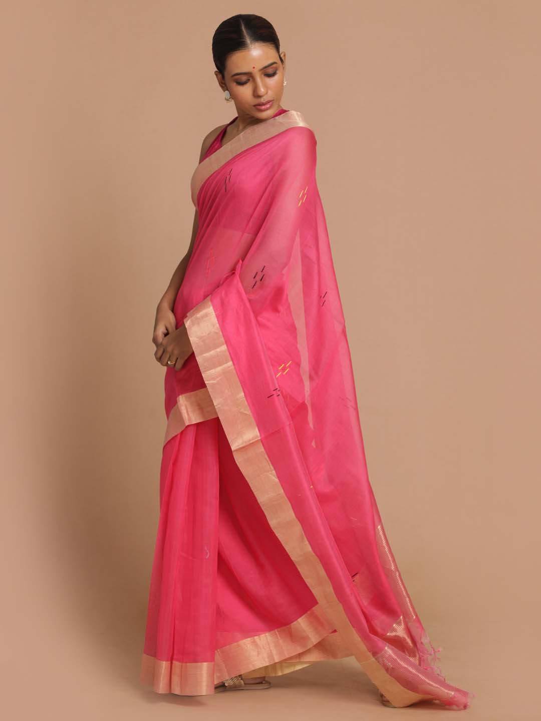 Indethnic Chanderi Handloom Silk Cotton Saree - View 2