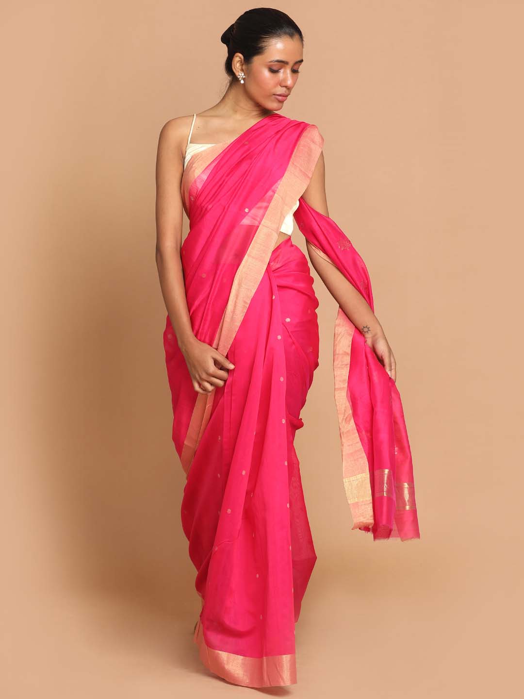 Indethnic Chanderi Handloom Silk Cotton Saree - View 1