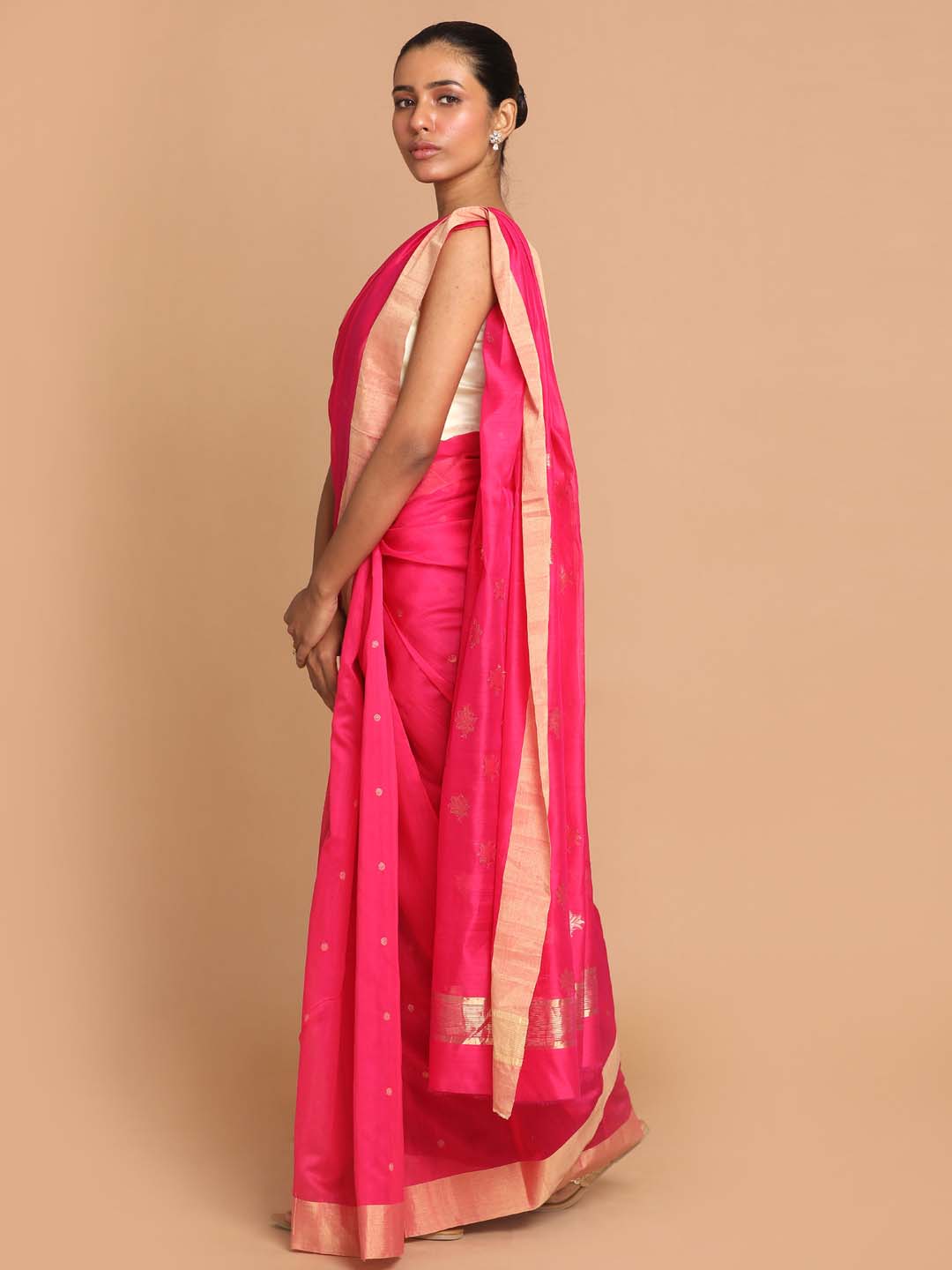 Indethnic Chanderi Handloom Silk Cotton Saree - View 1