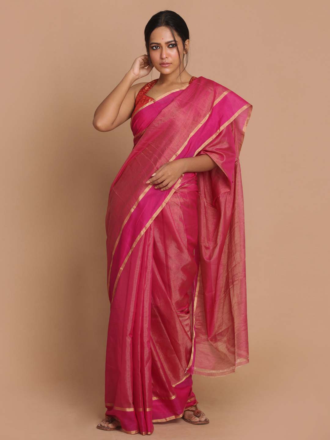 Indethnic Chanderi Handloom Silk Cotton Saree - View 1