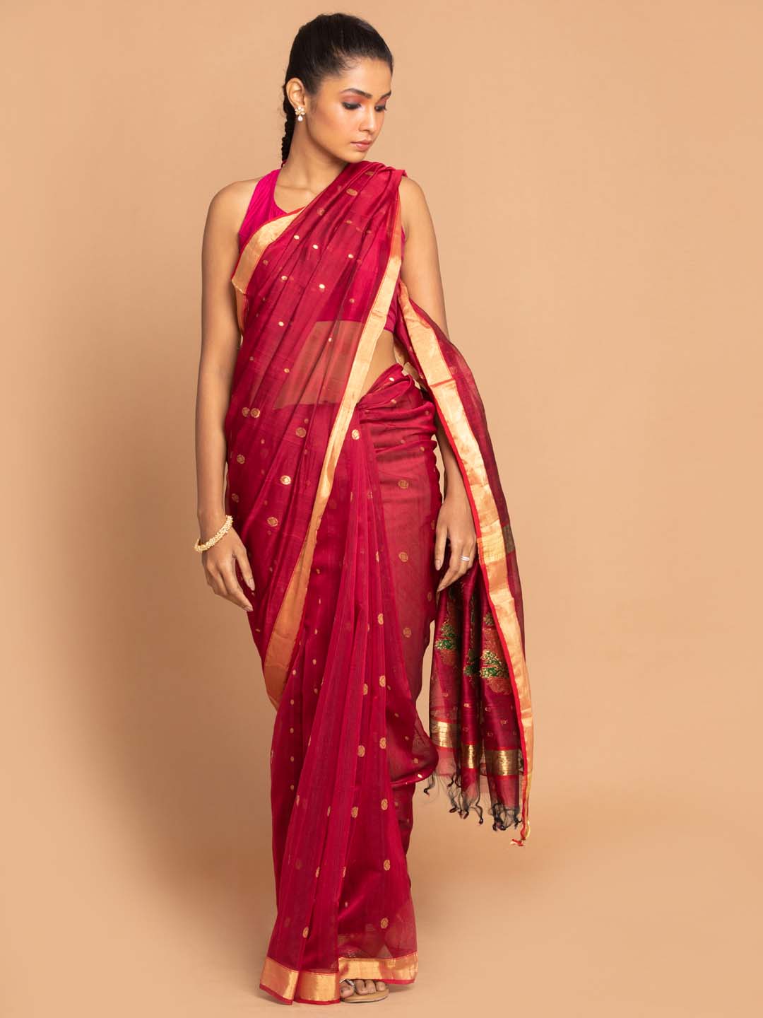 Indethnic Chanderi Handloom Silk Cotton Saree - View 1