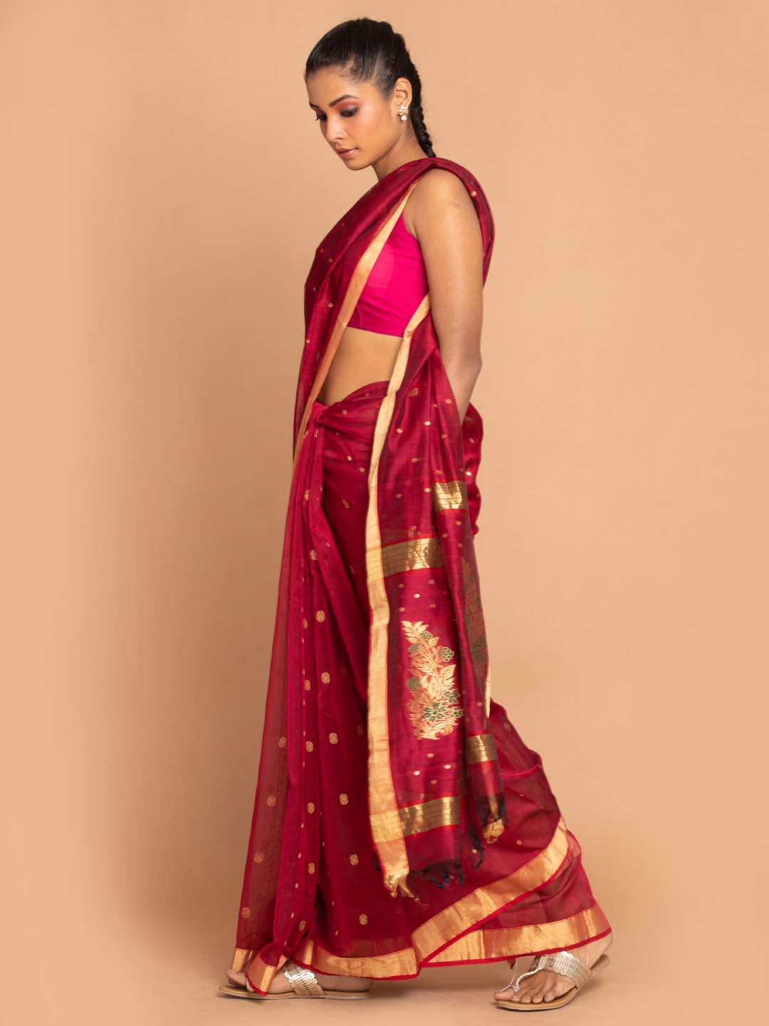 Indethnic Chanderi Handloom Silk Cotton Saree - View 2