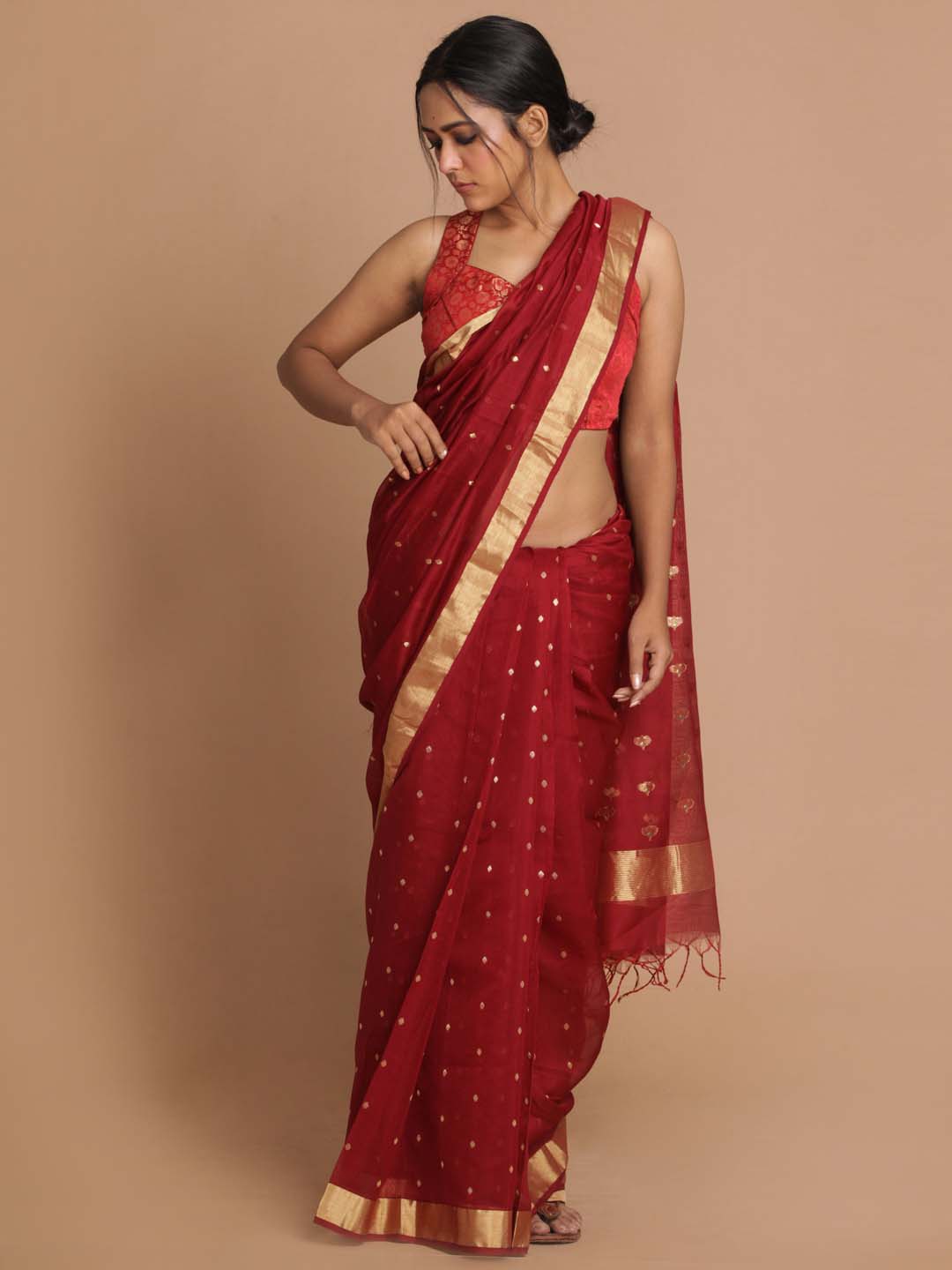 Indethnic Chanderi Handloom Silk Cotton Saree - View 2