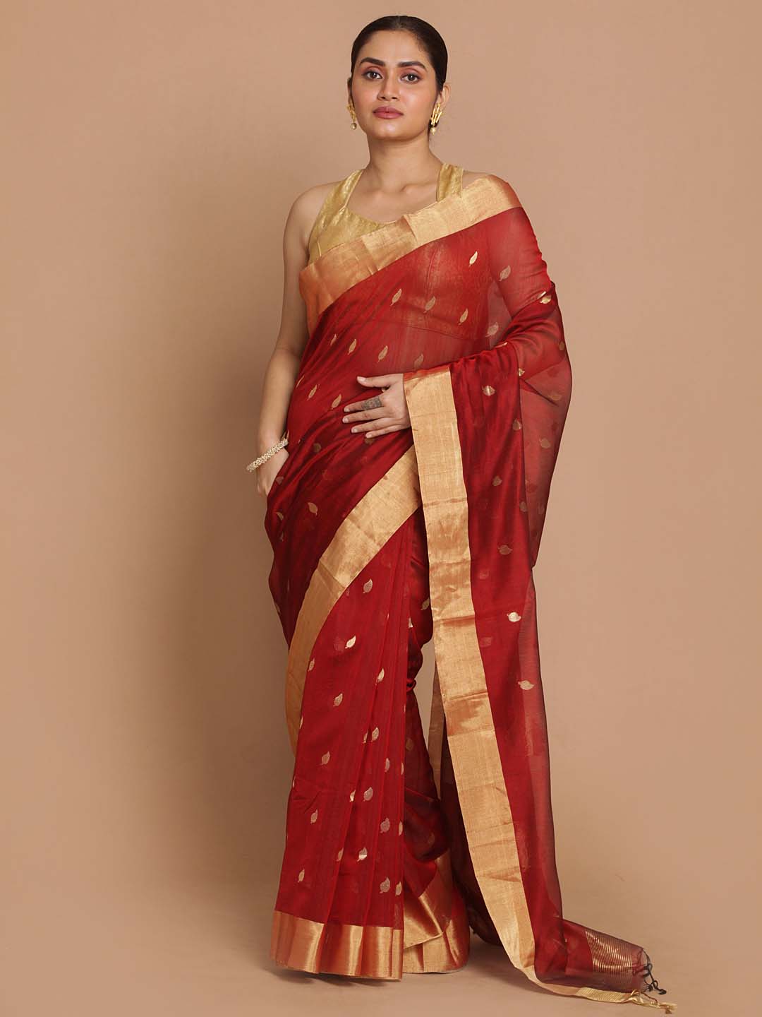 Indethnic Chanderi Handloom Silk Cotton Saree - View 1