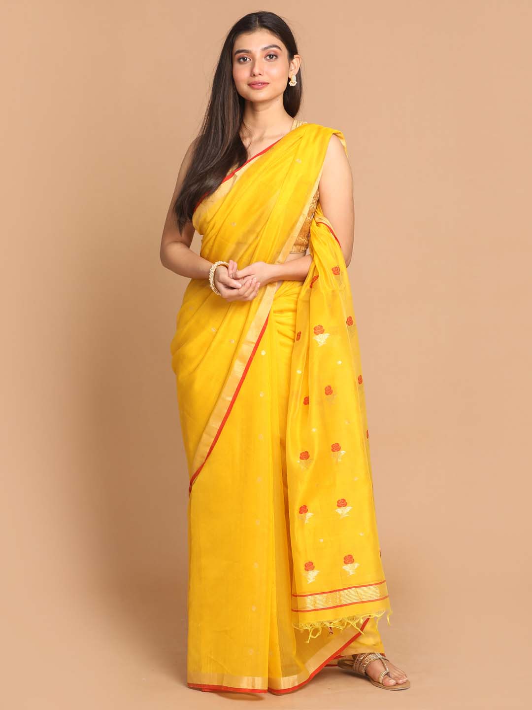 Indethnic Chanderi Handloom Silk Cotton Saree - View 1