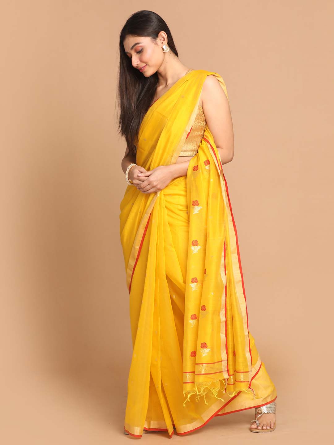 Indethnic Chanderi Handloom Silk Cotton Saree - View 2