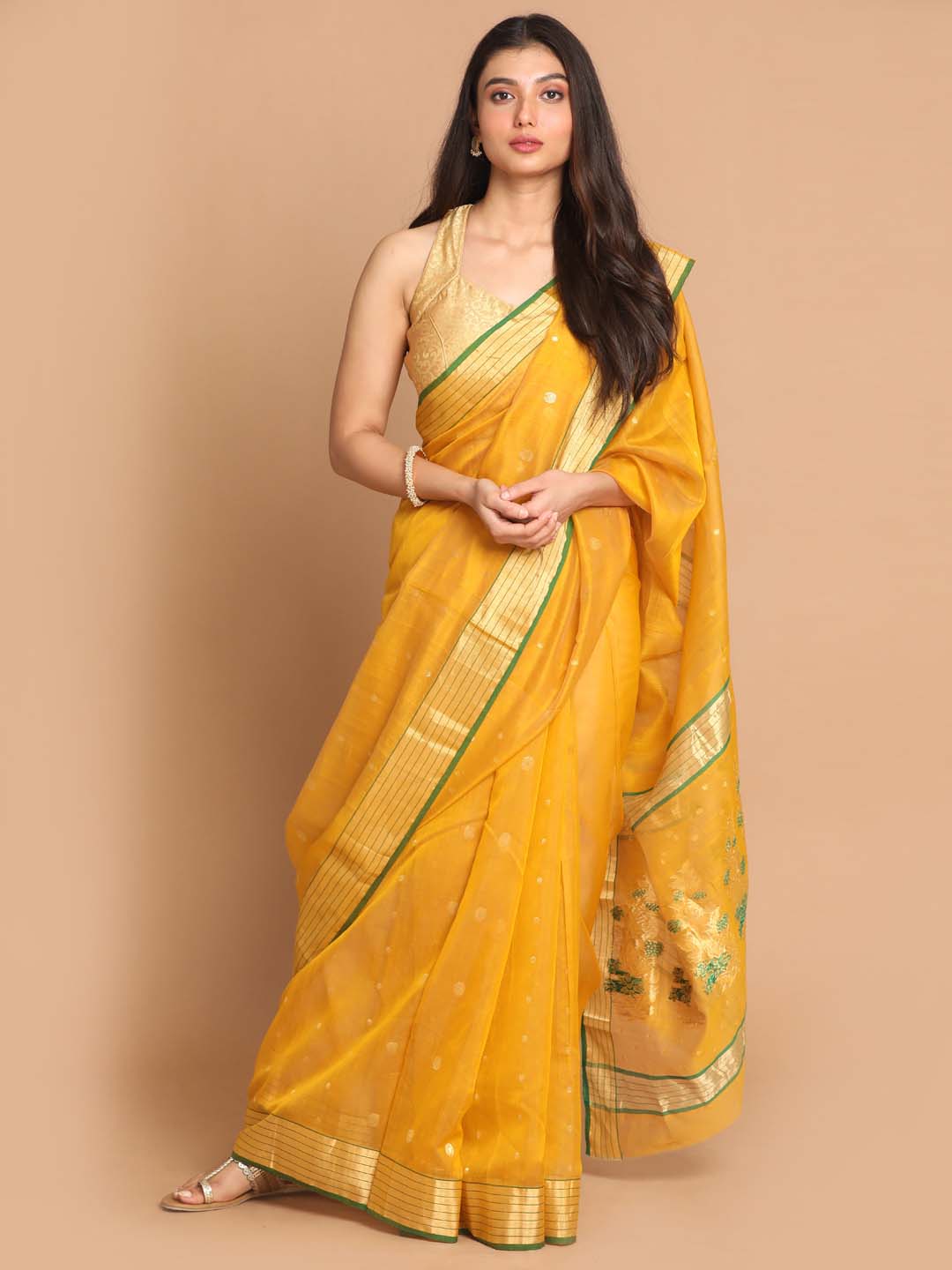 Indethnic Chanderi Handloom Silk Cotton Saree - View 1