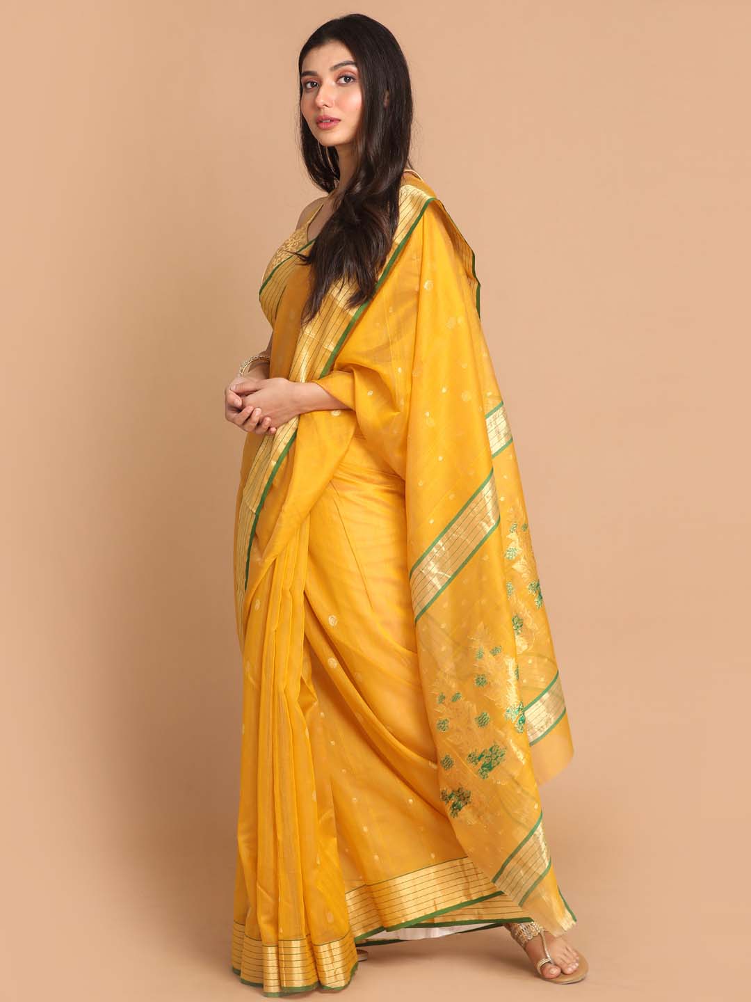 Indethnic Chanderi Handloom Silk Cotton Saree - View 2