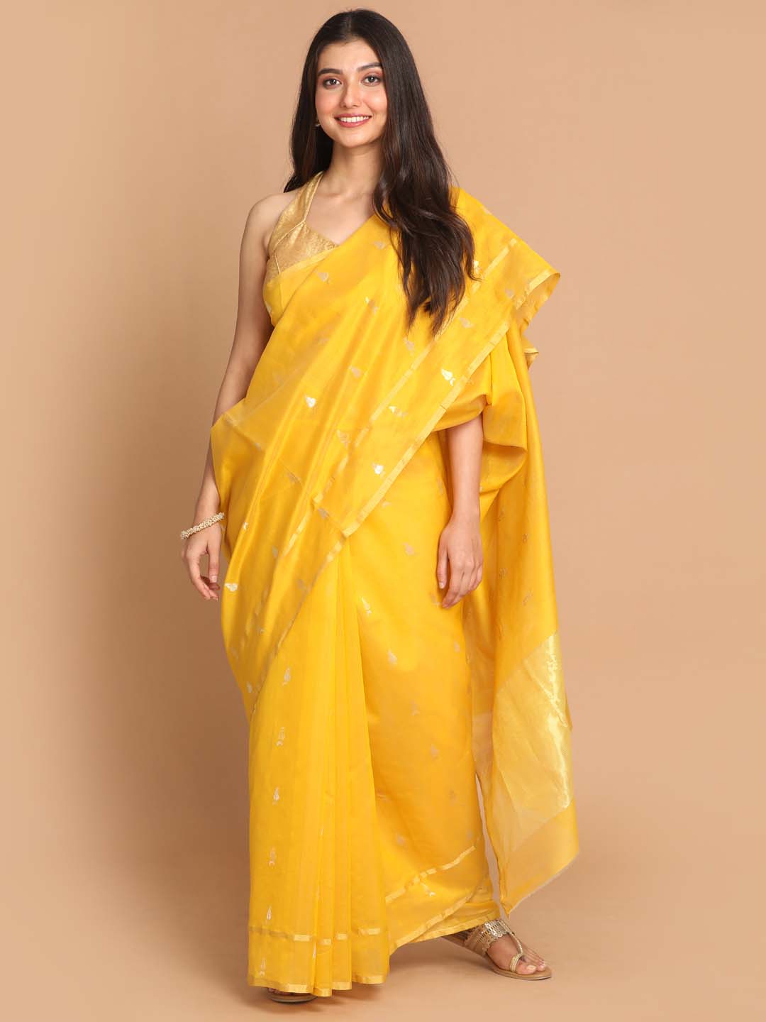 Indethnic Chanderi Handloom Silk Cotton Saree - View 1