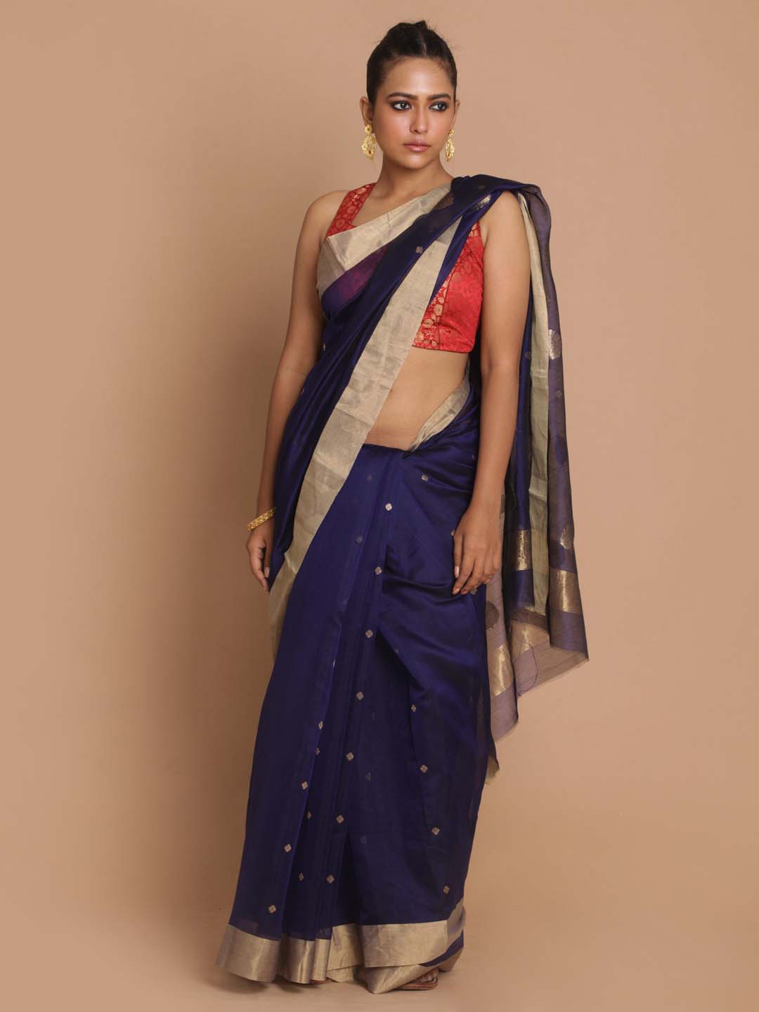 Indethnic Chanderi Handloom Silk Cotton Saree - View 1