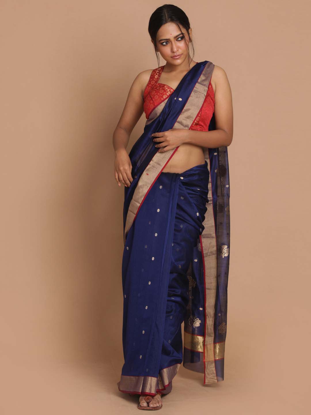 Indethnic Chanderi Handloom Silk Cotton Saree - View 1