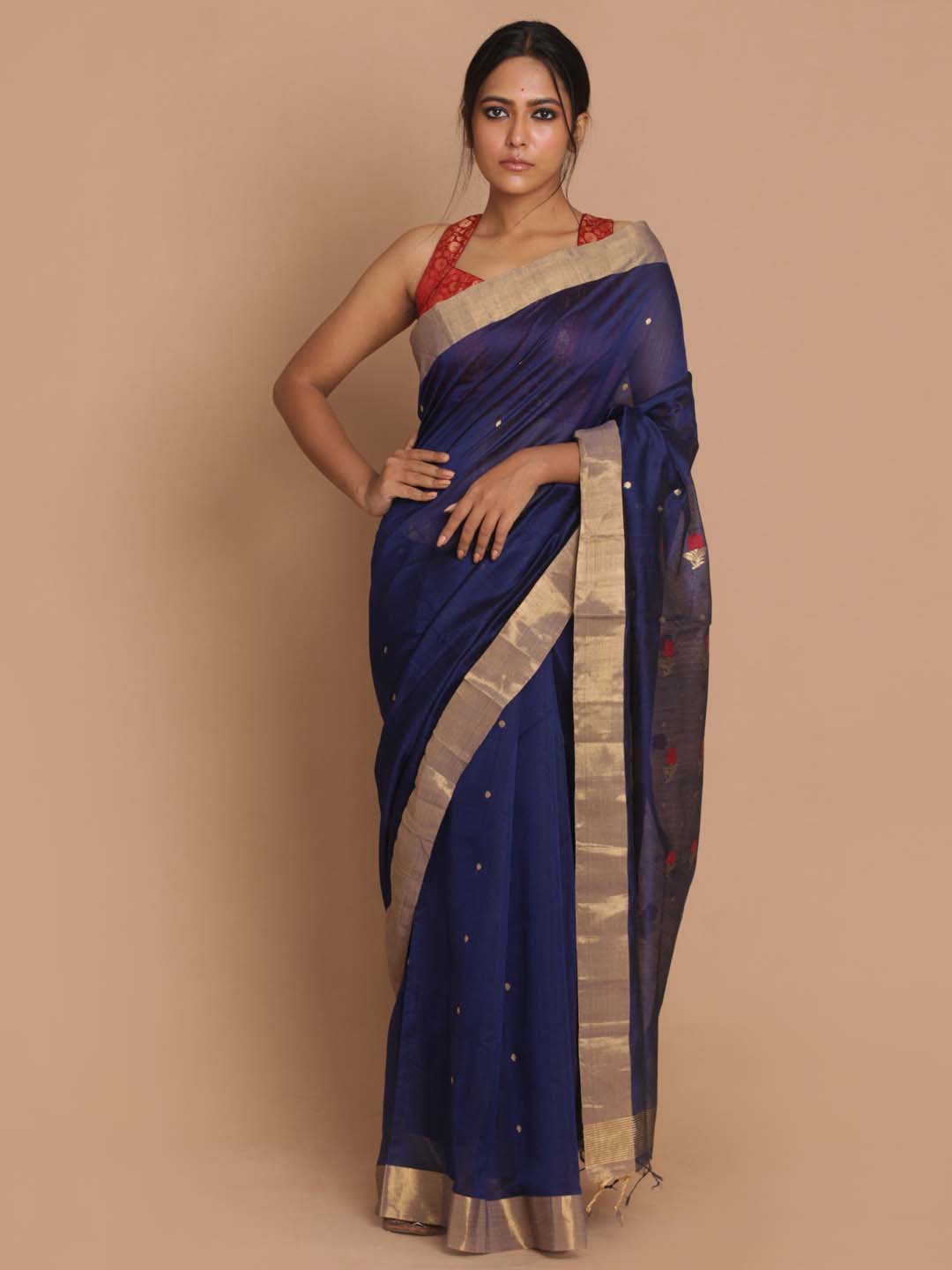 Indethnic Chanderi Handloom Silk Cotton Saree - View 1