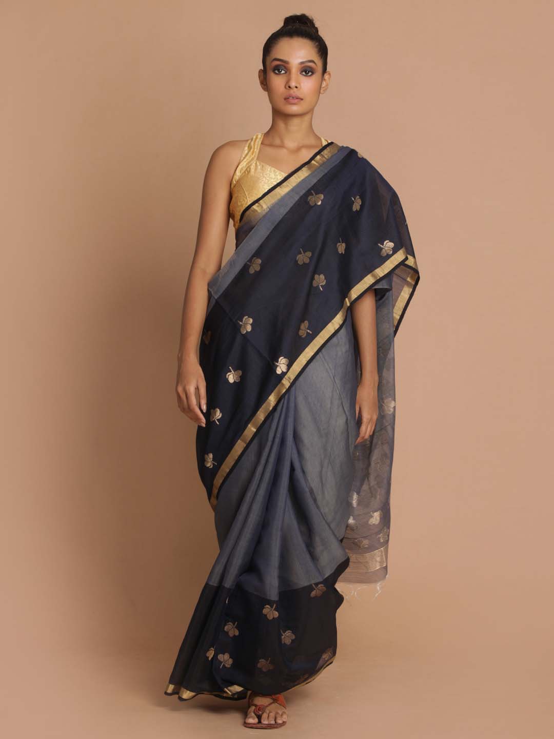 Indethnic Chanderi Handloom Silk Cotton Saree - View 1