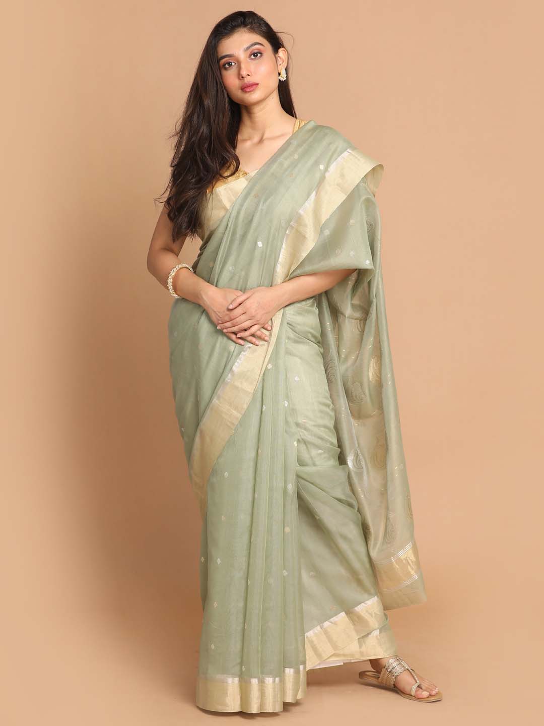 Indethnic Chanderi Handloom Silk Cotton Saree - View 1