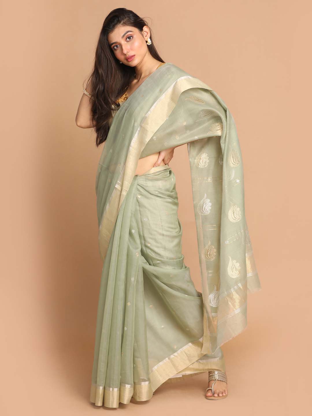 Indethnic Chanderi Handloom Silk Cotton Saree - View 2